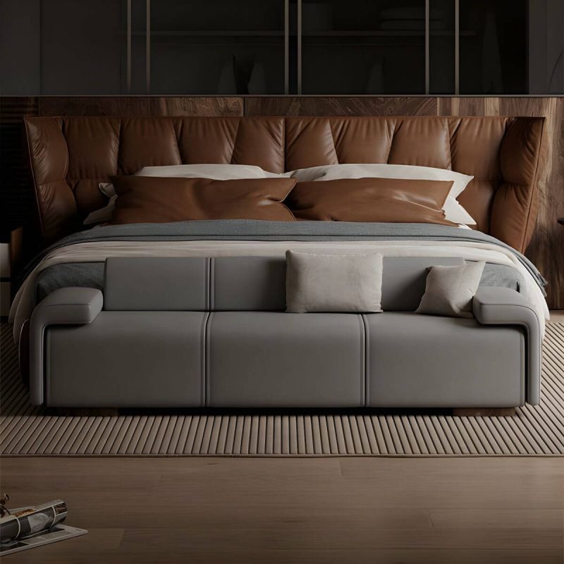 "Long Standard Height Armless Modern Bedroom Bench Upholstered in Solid Color - 71"L x 20"W x 24"H Grey"
