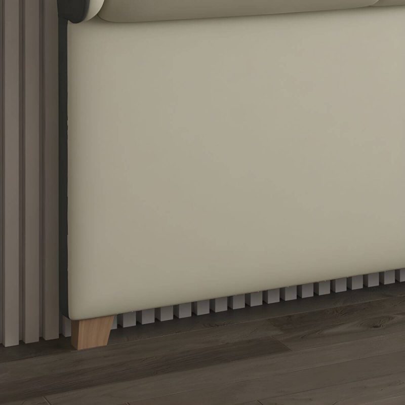 "Modern Wingback Upholstered Headboard with Wood Legs in Standard Height - 120 cm Brown"
