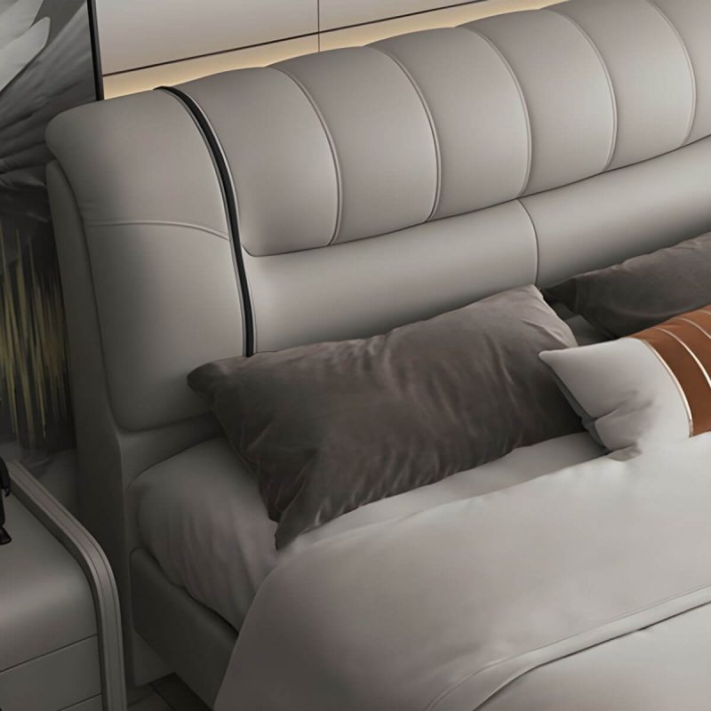 "Bed Frame Headboard Modern Leather Panel Rectangular Solid Wood - 59" Dark Gray"