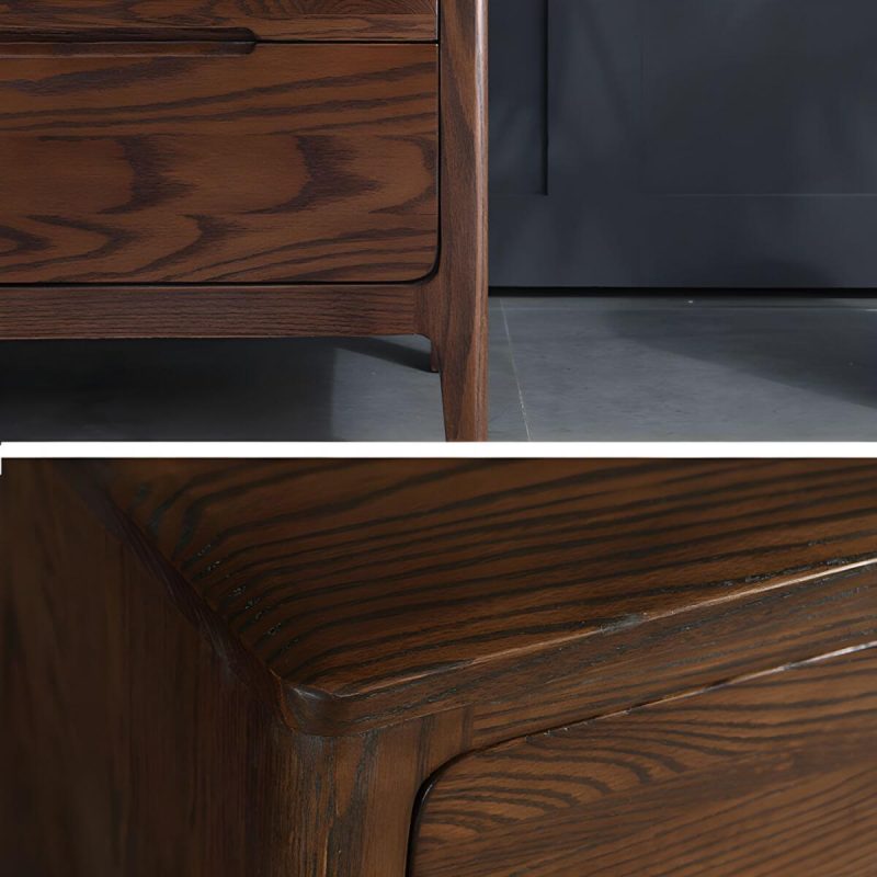 "Modern Wood Double Dresser with 7 Drawers in Standard Length and Low Height - Natural Finish"