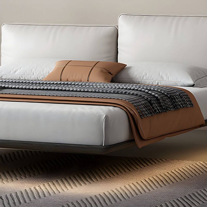 "Modern Style Upholstered Headboard/white Grey Leather Suspension Bed - White California King Single Bed"
