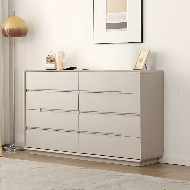 "Light Oak Modern Dresser with Solid Wood Construction and Soft-Close Drawers - Grey 47"L x 16"W x 27.5"H"
