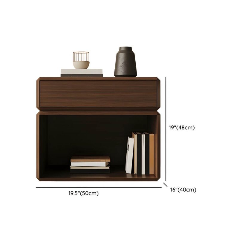 "Dimension of Elegant Brown Wooden Nightstand with Drawer for Bedroom Storage - 1 Piece"