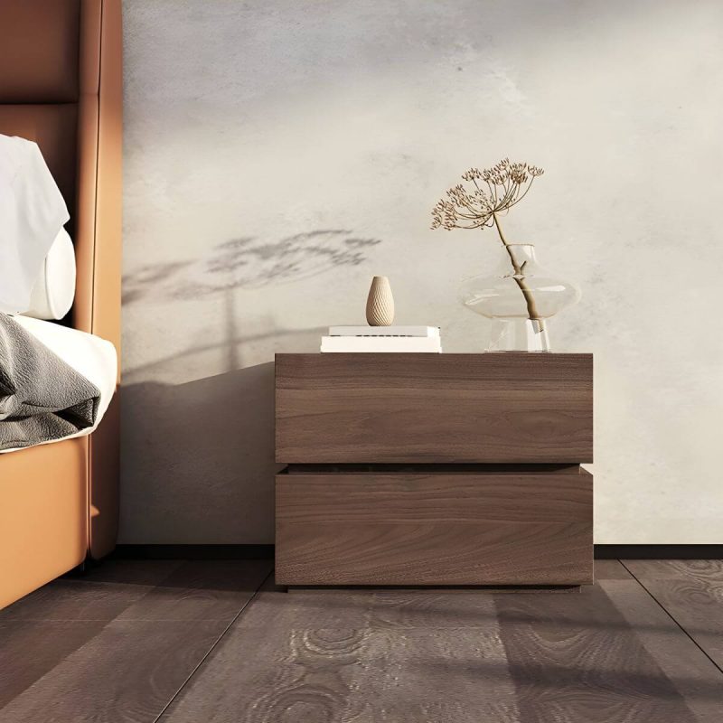"Compact Wood Nightstand with 2 Drawers - Modern Bedroom Storage - Dark Walnut 1 Piece"