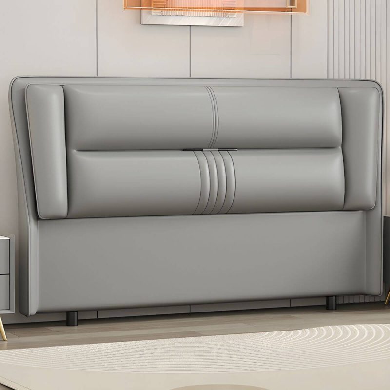 "Modern Rectangular Upholstered Wingback Headboard with Wood Legs - Microfiber 71" Light Gray"