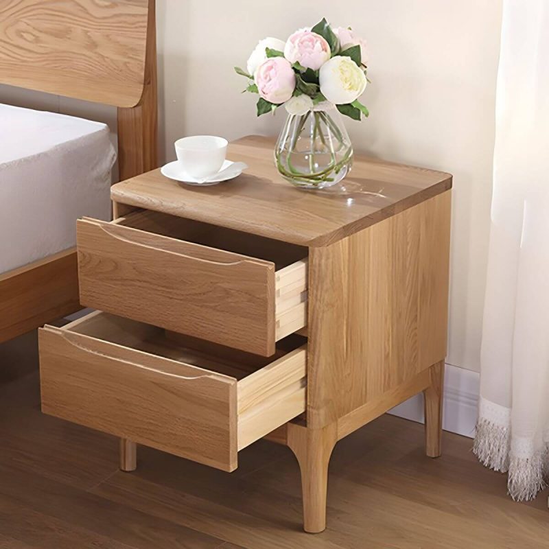 "Modern Oak Wood Nightstand with Drawer Storage, Small Size, Narrow Design - 1 Piece Natural Finish"