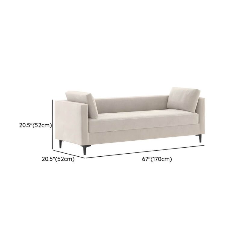 "Dimension of With Arms White Upholstered Modern Bedroom Bench with Short Height and Back - 67"L x 20"W x 20"H"