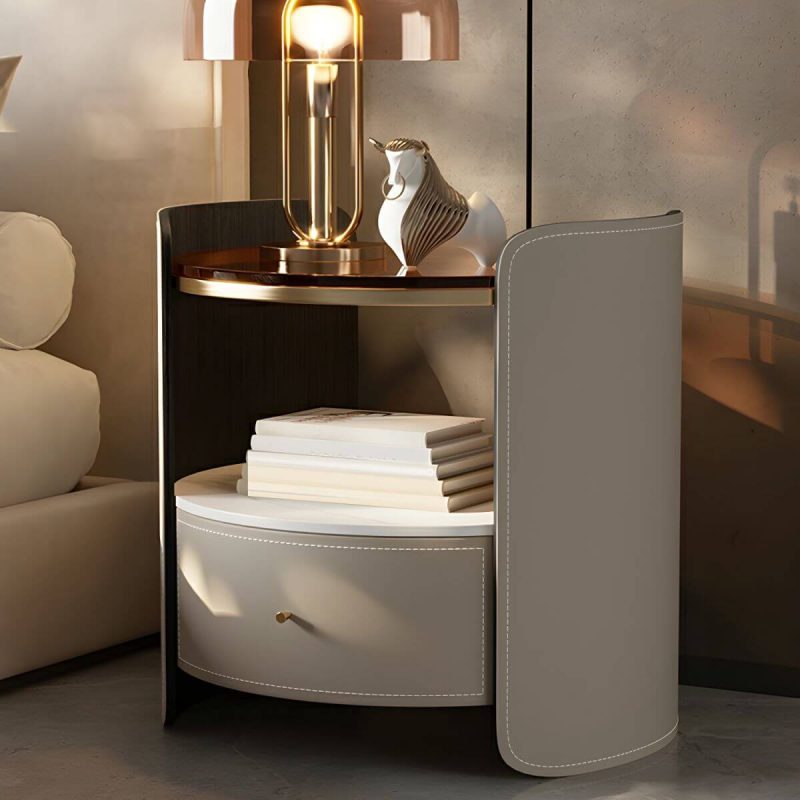 "Modern Wood Nightstand with Open Storage and Single Drawer in Small Size - Light Gray 2 Piece Set"
