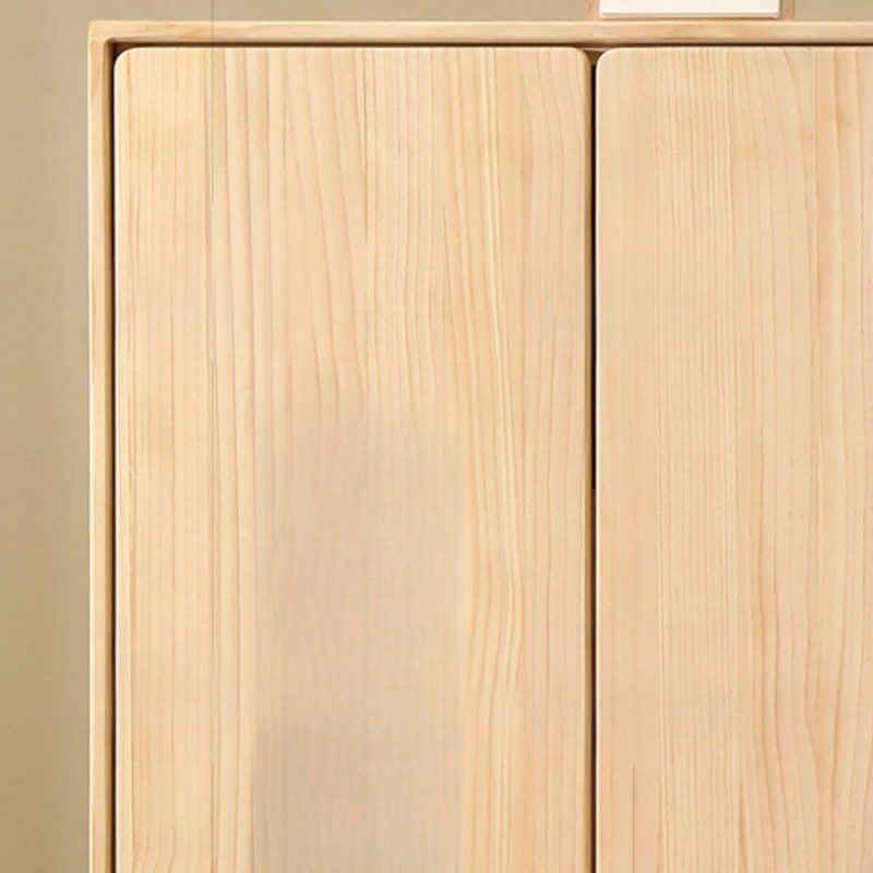 "2-Drawer Natural Finish Pine Wood Art Deco Wardrobe Armoire with Interior Shelves and Clothing Rod, Without Legs, 35.4"L x 19.7"W x 70.9"H"