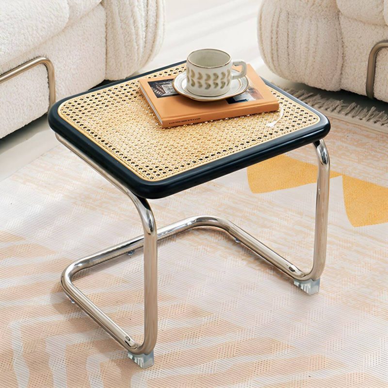 "Scandinavian Style Wicker & Rattan Bedroom Bench with Metal Legs - Black"