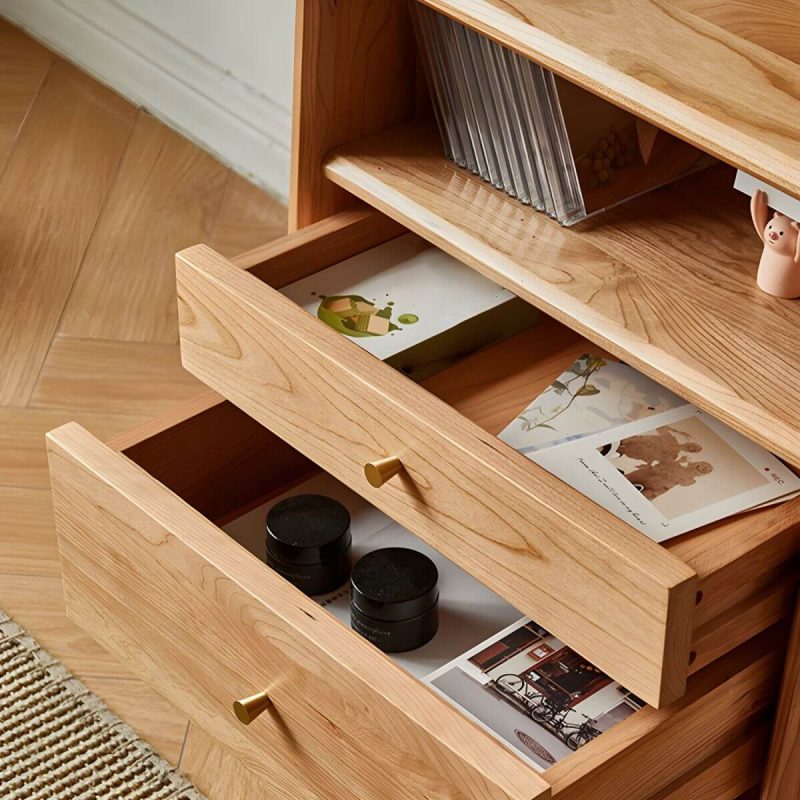 "Compact Scandinavia Nightstand with Drawers and Open Storage in Brown Wood - 2 Piece Set 45 x 40 x 55 cm"