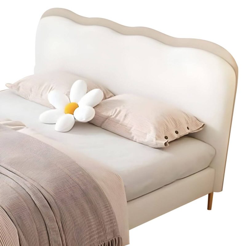 "Beige Upholstered Modern Headboard with Rectangular Shape and Wood Legs - 59""