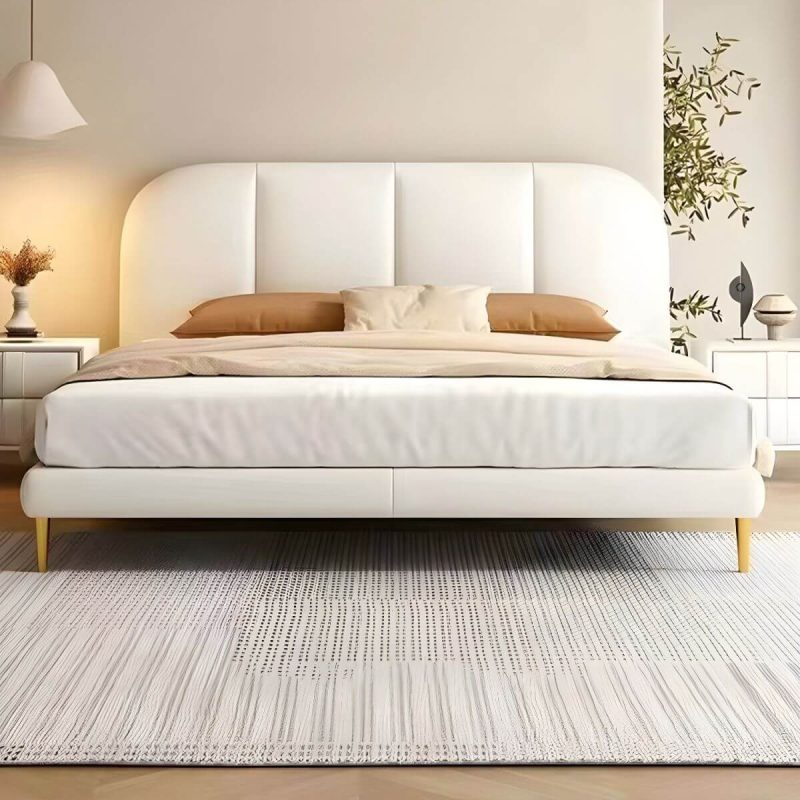 "Panel Leather Modern Wood and Upholstered Bed Frame with Headboard - 79""