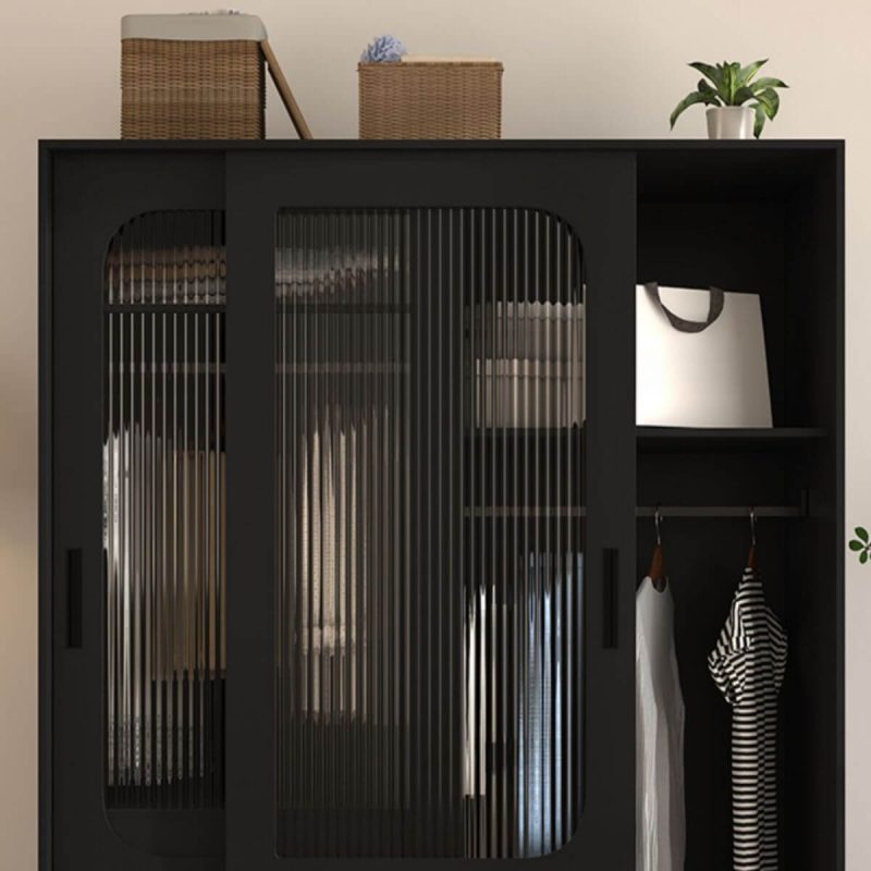 "Contemporary Self-supporting Wardrobe Armoire with Soft Close Features, Manufactured Wood, Interior Shelves, and Hanging Rod, Walnut, 47"L x 26"W x 85"H"