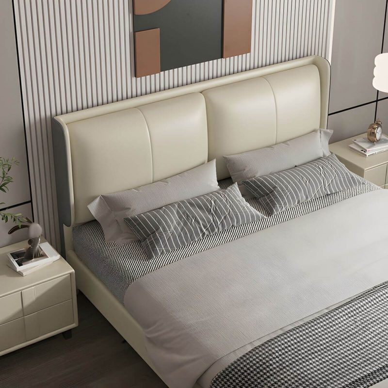 "Modern Wingback Upholstered Headboard with Wood Legs in Standard Height - 180 cm Grey"
