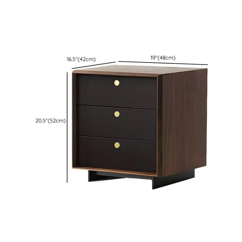 "Dimension of Modern Walnut Wood Bachelor's Chest with 3 Drawers and Small Size - 1 Piece"