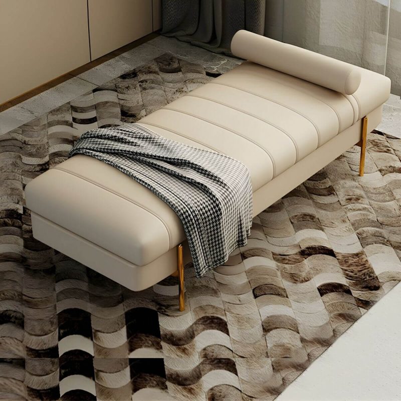 "Glam Leather Entryway and Bedroom Bench with Gold Straight Metal Legs - 100 x 50 x 42 cm Off-White Faux Leather"