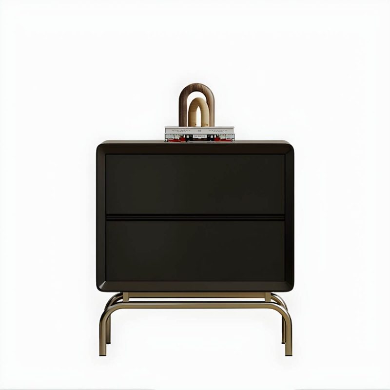 "A Cozy and Classic Black Wood Nightstand with 2 Drawers in Traditional Style - 1 Piece"