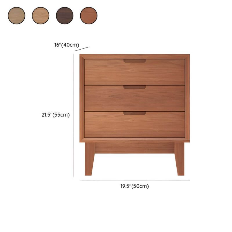 "Dimension of Scandinavian Style Small Wood Nightstand with Three Lock Free Drawers - Dark Wood 1 Piece"