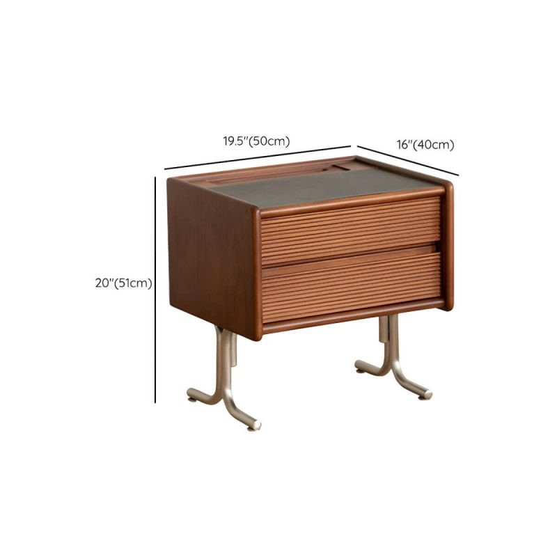 "Dimension of Elegant Brown Wood Nightstand with Drawer Storage and Stone Countertop - 1 Piece"