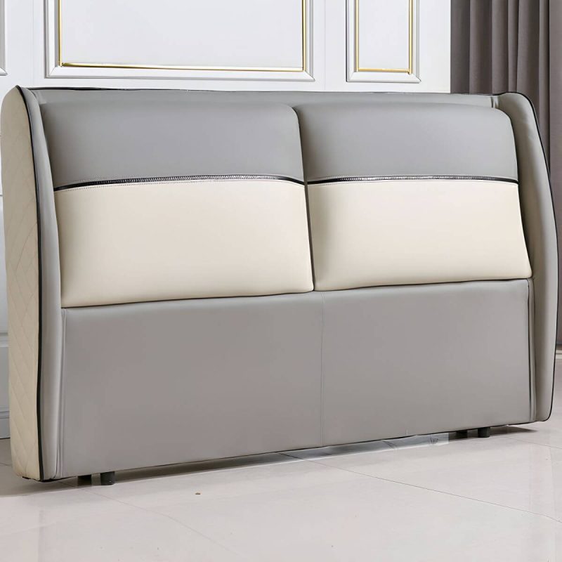 "Elegant Wingback Upholstered Headboard with Wood Legs - Modern Design - Light Gray 71""