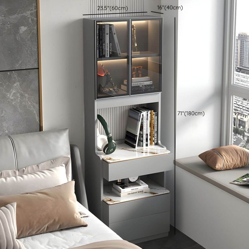 "Dimension of Modern Grey Wood Nightstand with 3 Drawers in Gray Wood Tone - With Light 1 Piece Without Backboard 60 x 40 x 180 cm"