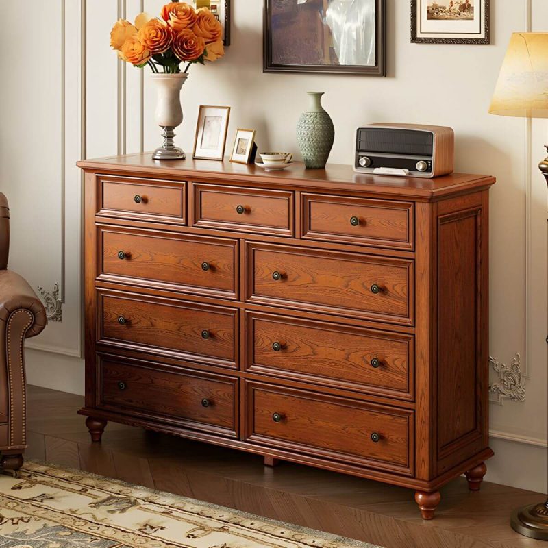 "Traditional Style Solid Wood Lingerie Chest Drawers Included for Bedroom - Nut-Brown 85 x 44 x 120 cm"