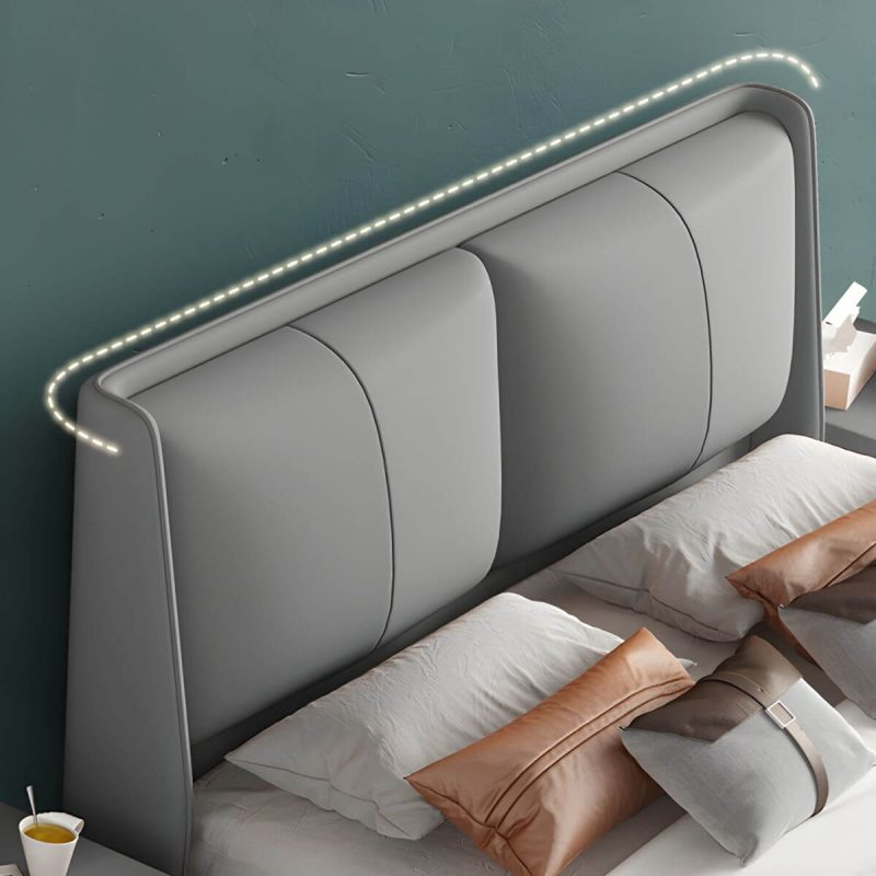 "Grey Upholstered Wingback Headboard with Wood Legs and Modern Design - 59""