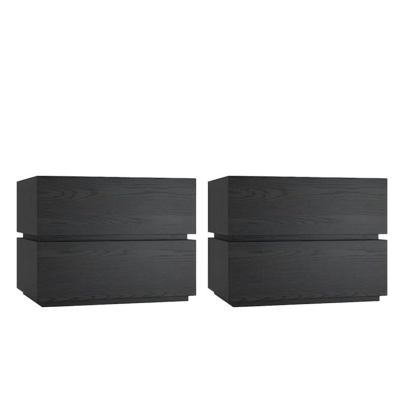 "Compact Wood Nightstand with 2 Drawers - Modern Bedroom Storage - Black 2 Piece Set"