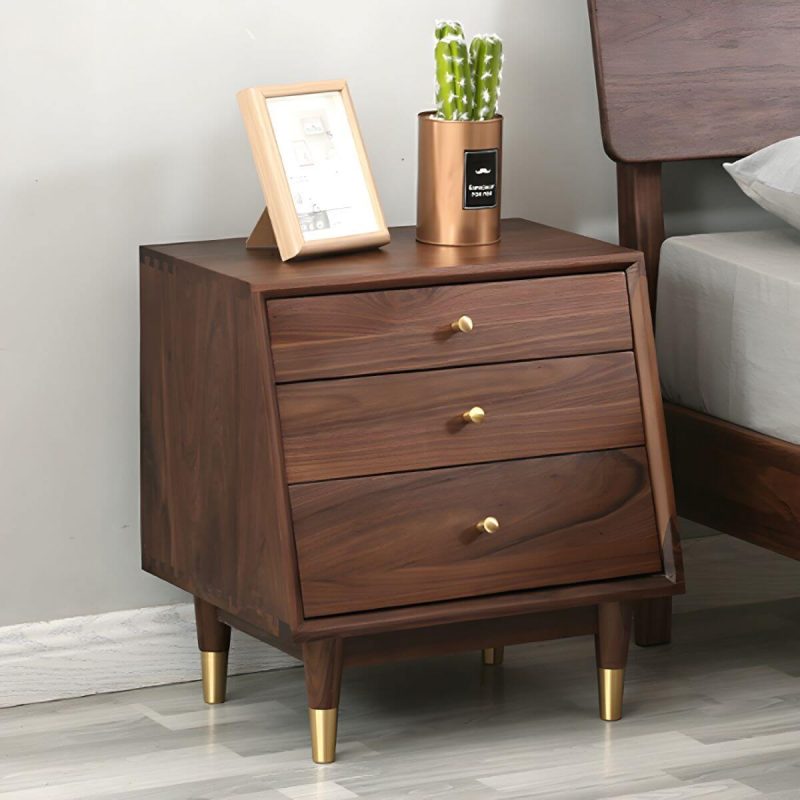 "Elegant Walnut Nightstand with Drawers in Modern Mid-Century Style - 1 Piece 3"