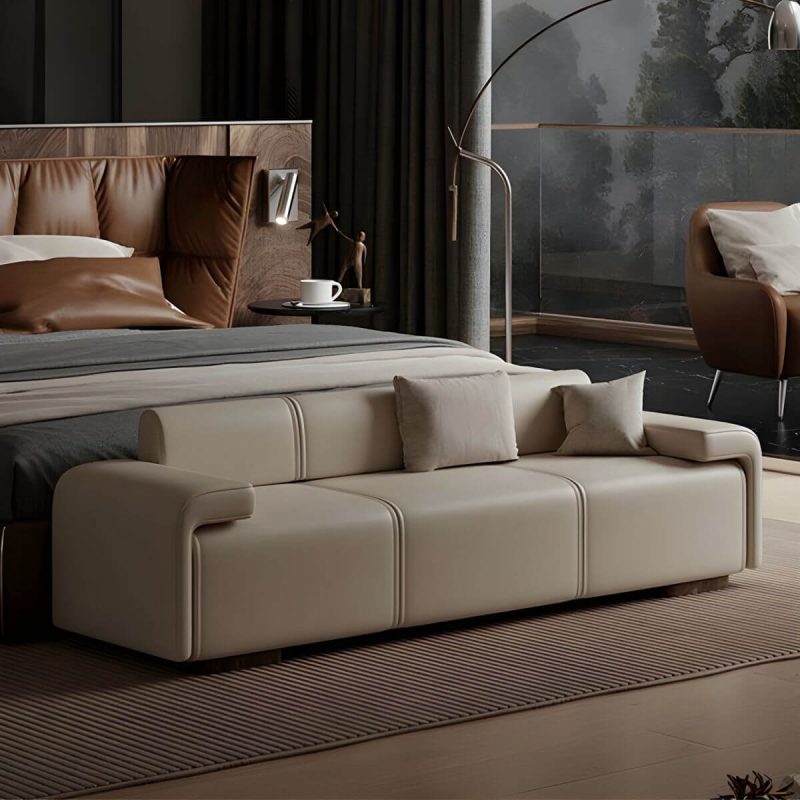 "Long Standard Height Armless Modern Bedroom Bench Upholstered in Solid Color - 71"L x 20"W x 24"H Orange"