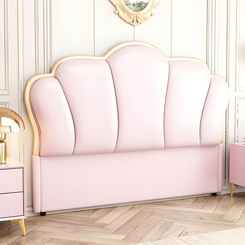 "Camelback Solid Wood Bed Frame Headboard Modern Leather Panel - Pink Crown 59""