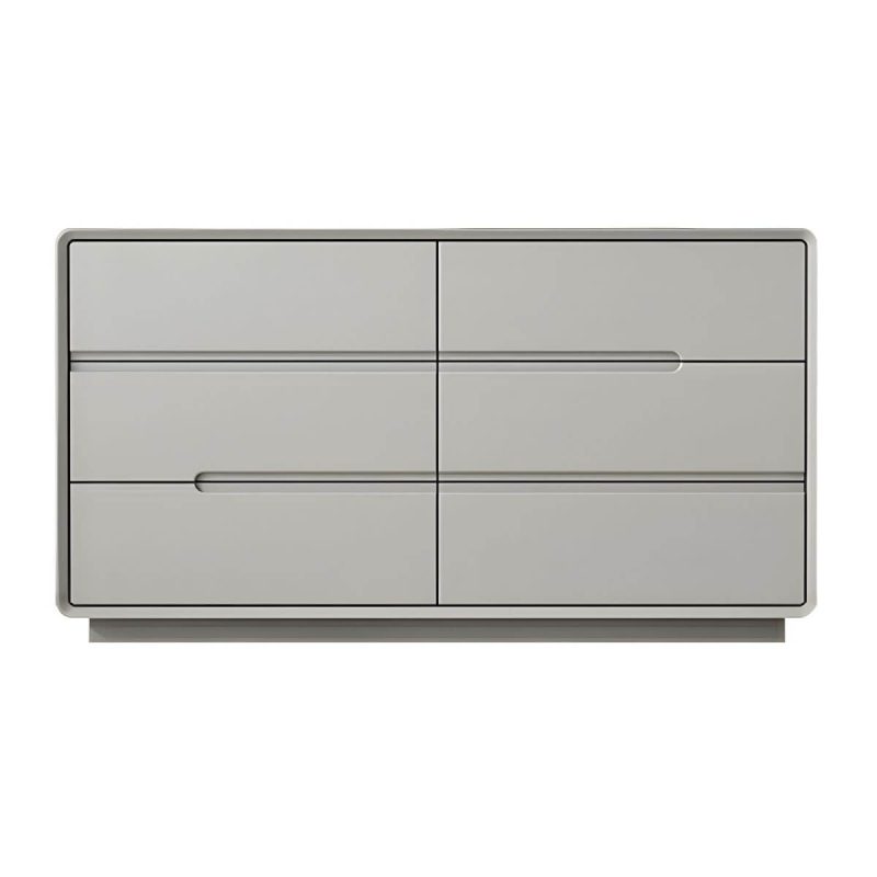 "Light Oak Modern Dresser with Solid Wood Construction and Soft-Close Drawers - Grey 47"L x 16"W x 27.5"H"