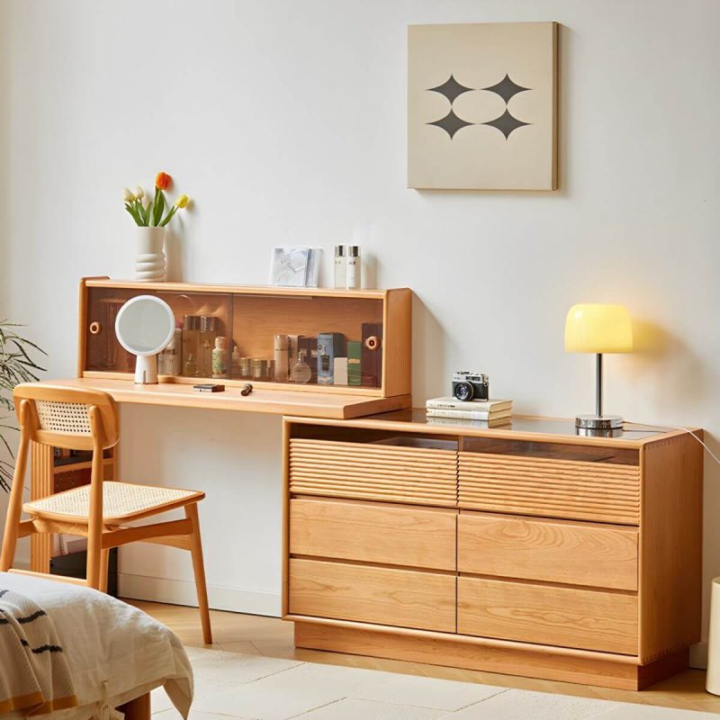 "Modern Style Wooden Dressing Table Rectangular with Drawers and Glass Cabinet - 91"L x 16"W x 29"H"