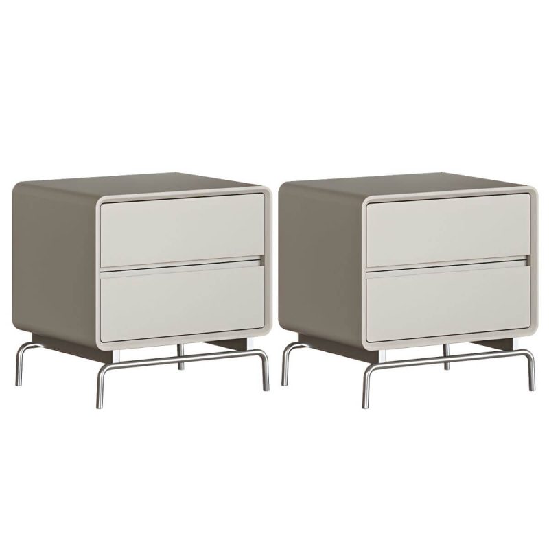 "Modern Wood Nightstand with Drawer Storage in Small Size for Bedroom - Cream Gray 2 Piece Set 20"L x 16"W x 20"H"