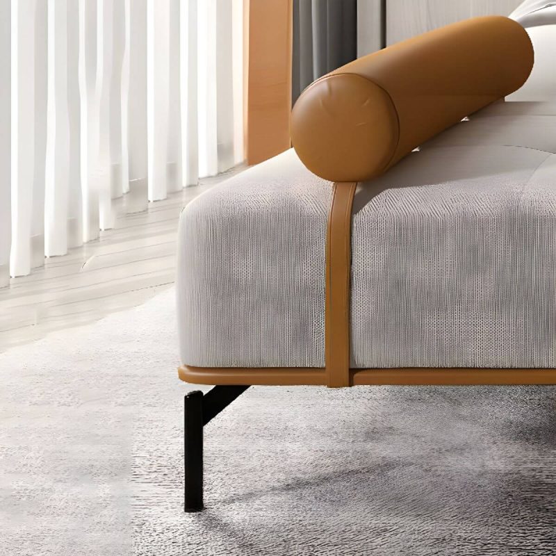 "Tufted Upholstered Modern Bedroom Bench with Rolled Pillow and Wood Frame - Dark Gray"