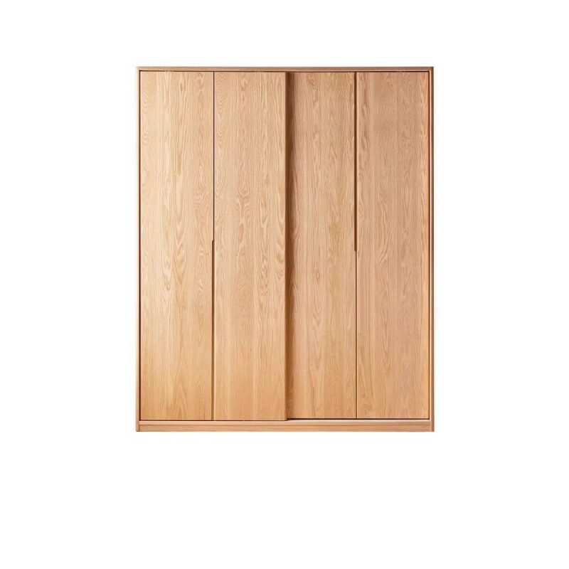 "Casual Natural Finish Wardrobe Armoire in Wood with Flexible Shelf, Soft Close Door and Hanging Rod, 71"L x 24"W x 87"H"
