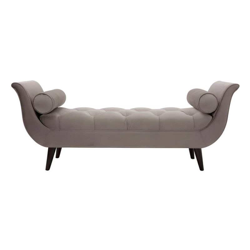 "Storage Not Included Upholstered Reserve Installation Holes Bedroom Bench - Velvet Wood Light Coffee"
