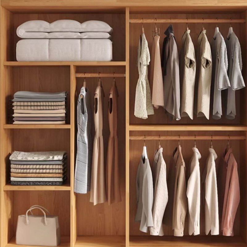 "Casual Natural Finish Wood Wardrobe Closet with 4 Drawers, Soft Close Door, Interior Shelves, and Hanging Rod, Armoire & Side Cabinet & Top Cabinet, 79"L x 24"W x 94"H"