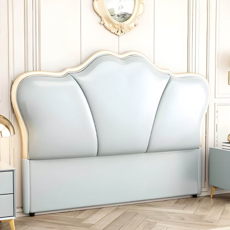 "Camelback Solid Wood Bed Frame Headboard Modern Leather Panel - Light Blue 71" Curved"
