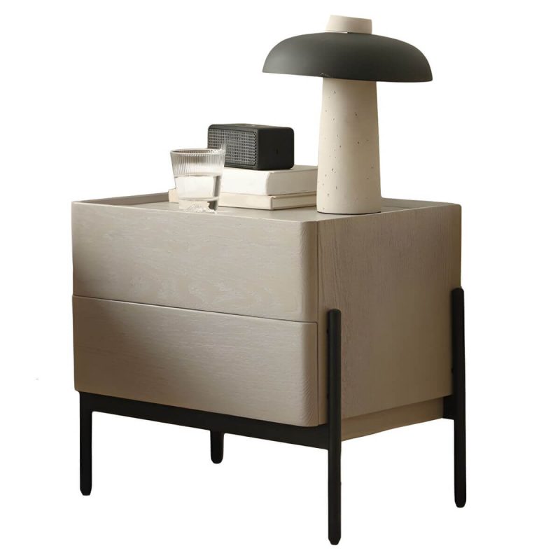 "Modern Grey Oak Wood Nightstand with Spacious Drawer Storage - 1 Piece"