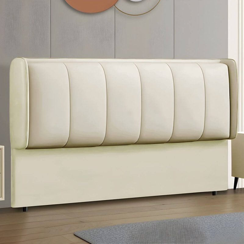 "Modern Upholstered Pine Wingback Headboard with Wood Legs and Solid Wood Frame - 59" Anti Cat Scratch Leather Beige"