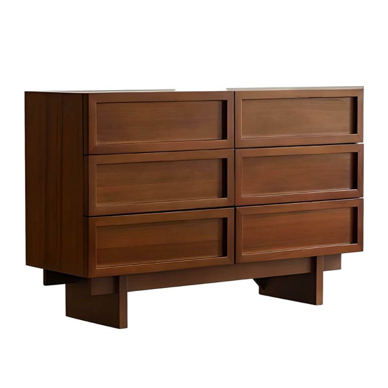 "Traditional Natural Wood Hidden Handle Dressers with Six Drawers and Four Feet in Brown - 47"L x 16"W x 31"H"