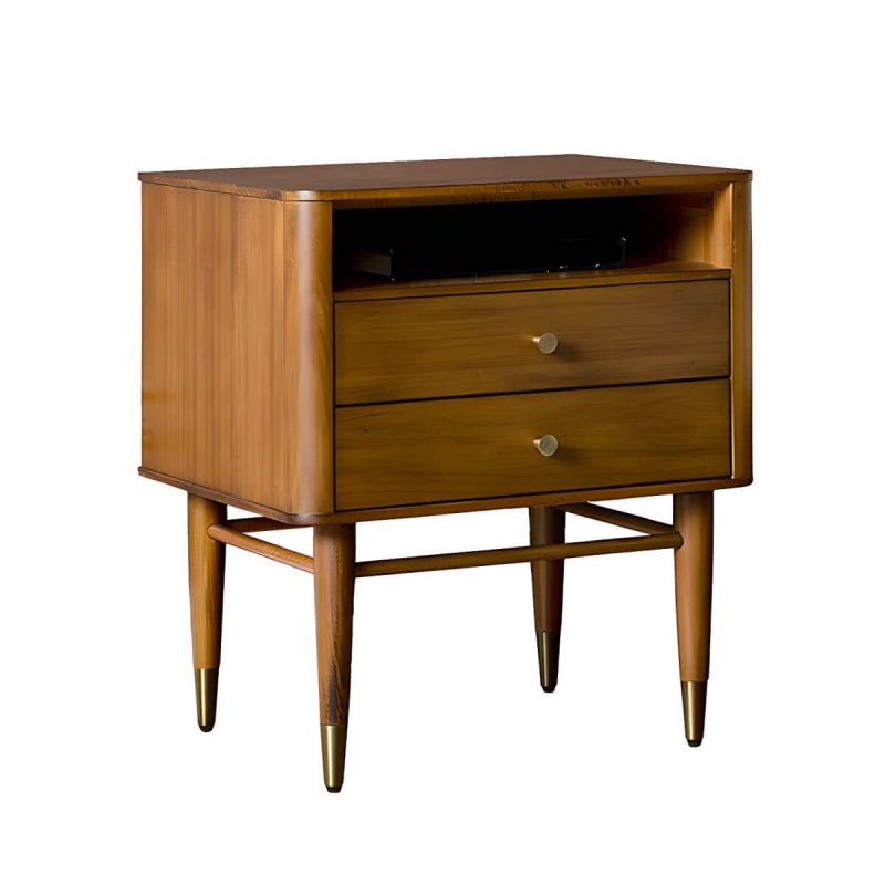"Mid-Century Modern Wood Nightstand with Drawer Storage and 2 Drawers - 2 Piece Set Dark Walnut"
