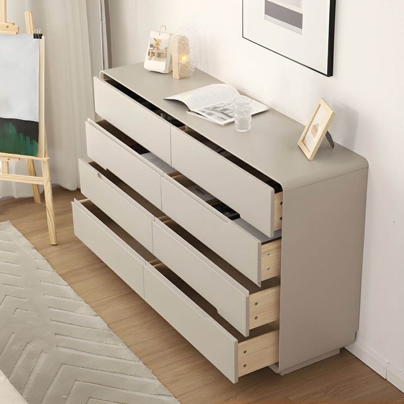 "Light Oak Modern Dresser with Solid Wood Construction and Soft-Close Drawers - Beige 59"L x 16"W x 28"H"