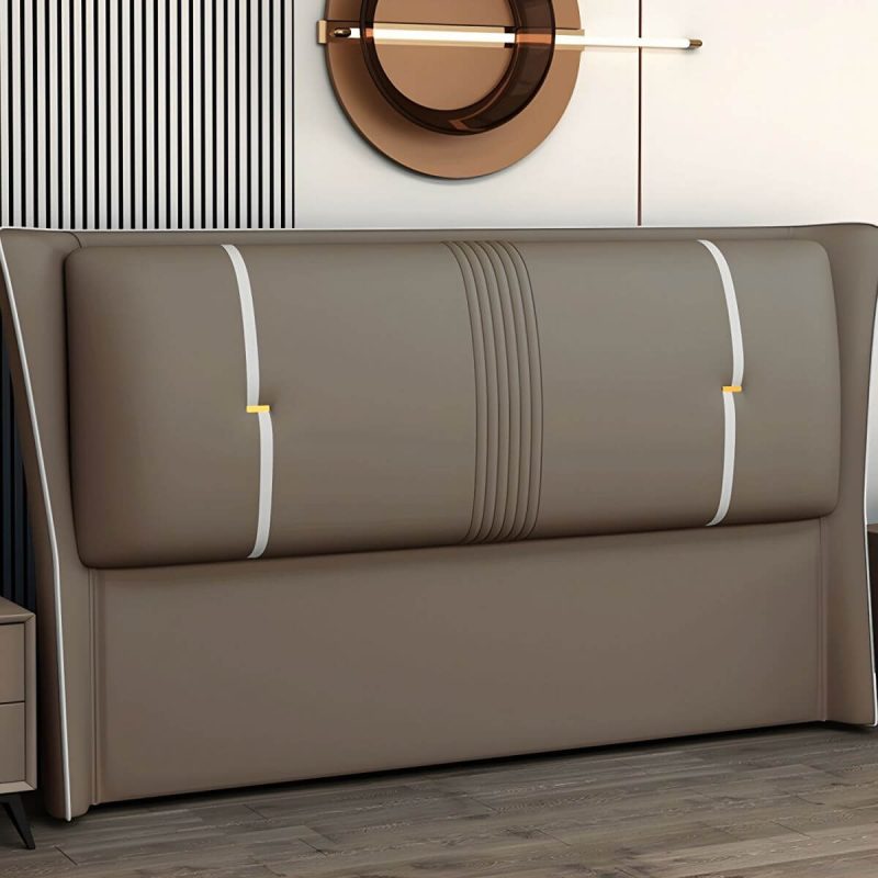 "Luxury Upholstered Wingback Headboard with Modern Wood Legs and Standard height - Brown 59""