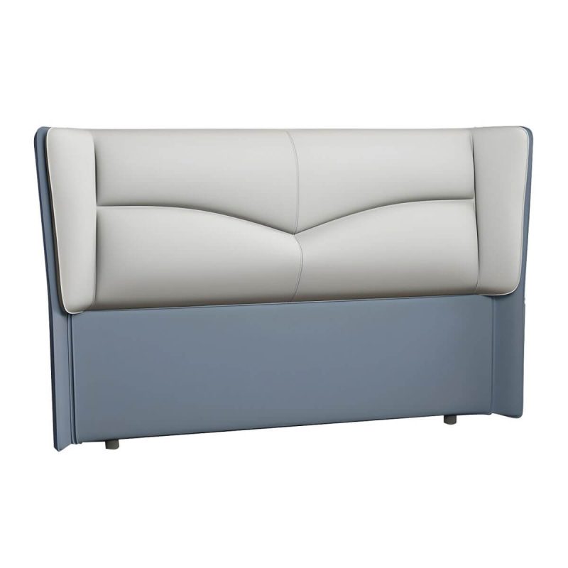 "Modern Rectangular Wingback Headboard Bed with Leather Upholstery and Solid Wood Frame - Off-White 59""