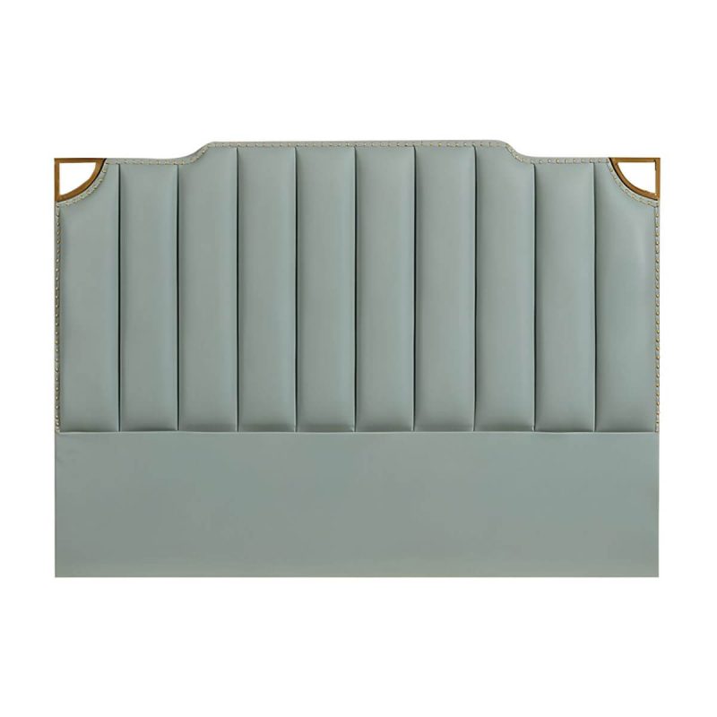 "Glam Stepped Pillow Back Bed Headboard Leather Solid Wood Water Proof - 79" Pea Green"