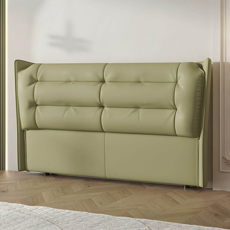 "Green Upholstered Wingback Headboard with Tufted Design and Wood Legs - 71""