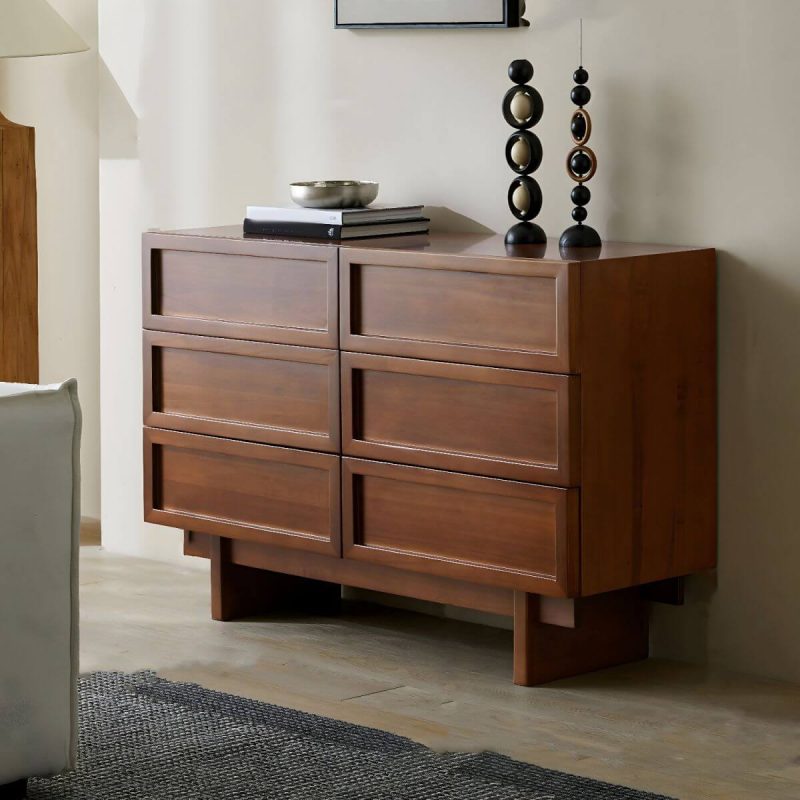 "Traditional Natural Wood Hidden Handle Dressers with Six Drawers and Four Feet in Brown - 47"L x 16"W x 31"H"